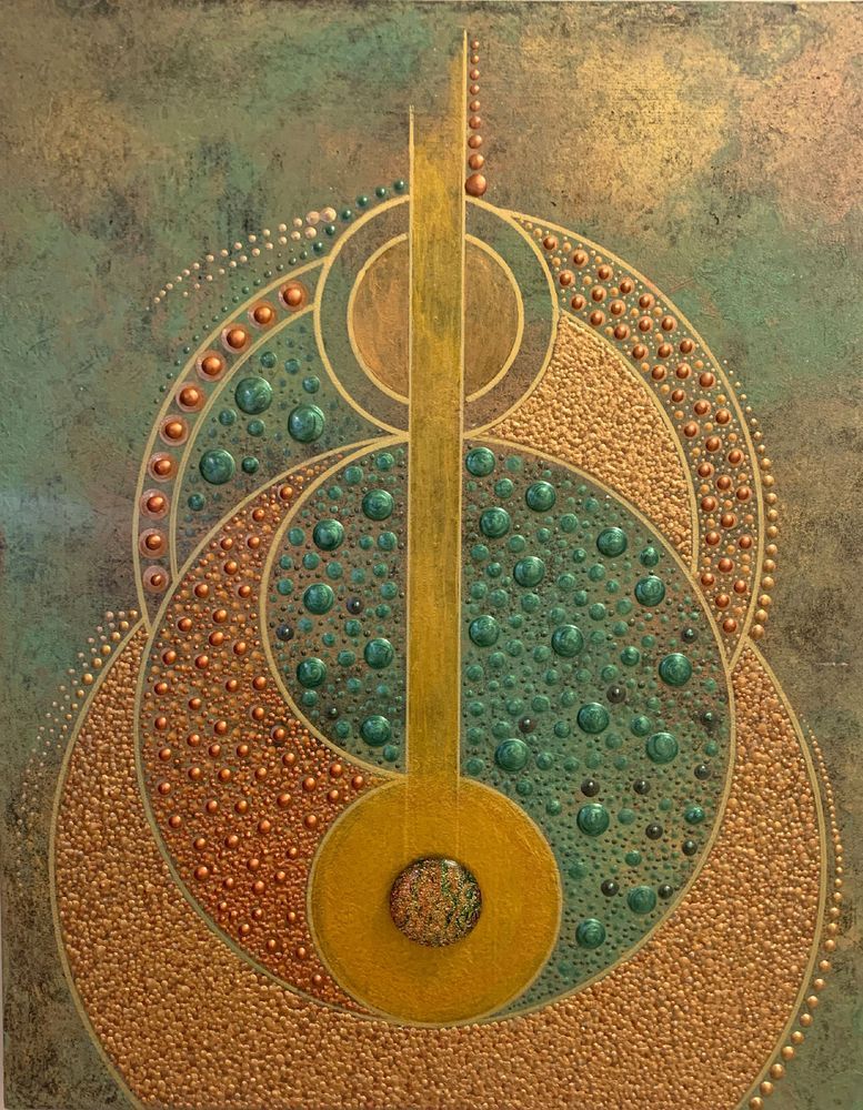 Himalia — Acrylic with Dichroic Glass, 16” x 20” Wood Cradleboard